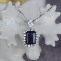 CZ Halo Natural Iolite Pendant 925 Sterling Silver Pendant Gift for Birthday for Girls(free silver chain gift) - Thumbnail 3