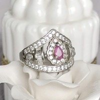 Natural Pear Shape Pink Sapphire Ring 925 Sterling Silver Ring Gift for Girl US size 5.5 - Thumbnail 1