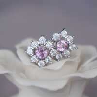 Sparkling Natural Pink Sapphire CZ Halo Earstuds 925 Sterling Silver Stud Earrings Sparkling Pink Sapphire Gift for Women for Girlfriend - Thumbnail 2