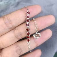 Beautiful Red Garnet Bracelet 925 Sterling Silver Chain Bracelet Gift for Anniversary for Birthday for Girls - Thumbnail 4