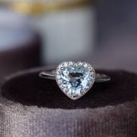 Heart Shape Natural Aquamarine Ring 925 Sterling Silver Blue Ring for Women Gift for Girls Heart Shape Popular US size 6 - Thumbnail 2