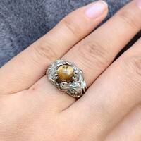 Oriental Dragon Natural Golden Rutilated Quartz Ring 925 Silver Ring US size 6 1/4 VERY COOL Designer Unisex Gift for Father or Boyfriend - Thumbnail 5