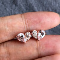 Heart -- Natural Pear Shape Faceted Morganite Earstuds/Morganite Earrings 925 Sterling Silver Earstuds  Morganite Set Morganite Jewelry - Thumbnail 5