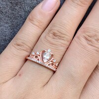 Little Crown- Pear Shape Natural Pink Morganite Ring 925 Sterling Silver Ring Plated with Rose Gold  Ring for Women US size 6 1/4 - Thumbnail 5