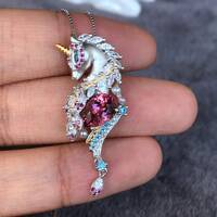 Magic Unicorn Pendant Pink Tourmaline Pendant 925 Sterling Silver Pendant Great Gift(free silver chain gift) - Thumbnail 5