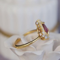 CZ Halo Natural Ruby Ring Pear Shape 8x6mm 925 Sterling Silver Ring for Women for Birthday for Anniversary US size 6 - Thumbnail 5