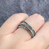 Natural Black Spinel and White Topaz 925 Sterling Silver Ring   ( US size 6 ) August and November Birthstone Ring for Women - Thumbnail 5