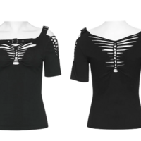 WOMEN BLACK PUNK WOVEN T-SHIRT - Thumbnail 6