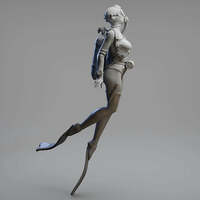 1/32 Resin Model Kit Modern Asian Beautiful Girl Swimming Scuba Diver Unpainted - Thumbnail 3