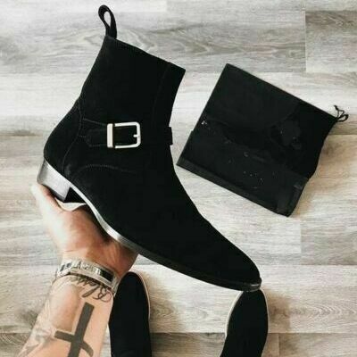 Handmade men black suede jodhpurs boots, men black ankle boots, men casual boots
