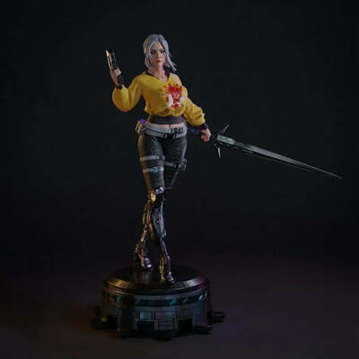 1/24 75mm 3D Print Cyberpunk Model Kit Beautiful Girl Woman Shooter Unpainted