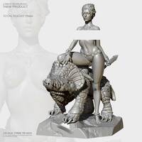 1/24 75mm Resin Model Kit Nudes Beautiful Girl & Triceratops TD-3431 Unpainted - Thumbnail 2