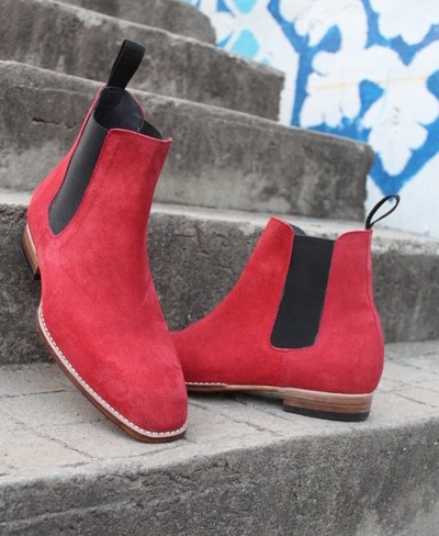 Handmade Red Suede Leather Classic Chelsea Boot