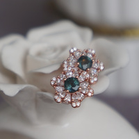 Snow Flake- Natural Teal Sapphire Earstuds 925 Sterling Silver Stud Earrings Design Earstuds Plated in Rose Gold for Lady and Girl - Thumbnail 3