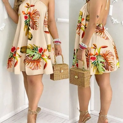 Summer off-shoulder halter neck tie loose women's dress