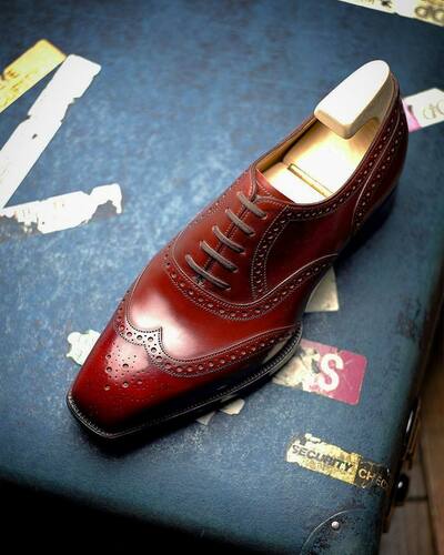 Bespoke Handmade Red Oxford Shoes , Men Classic Wingtip Dress Shoes