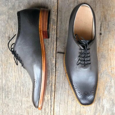 Handmade men gray leather oxford lace up dress shoes - Thumbnail 3