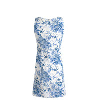 Retro style blue and white porcelain print sexy square neck sleeveless casual dress - Thumbnail 2