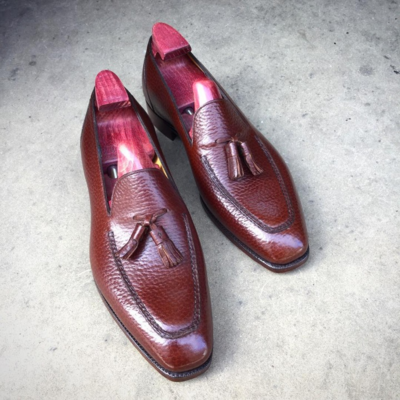 Handmade Classic Men Grain Leather Tassel Loafers Dress Shoes