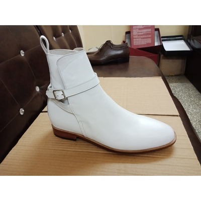 Handmade white leather classic jodhpur dress boot - Thumbnail 2