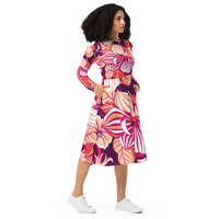 All-over print long sleeve midi dress - Thumbnail 2