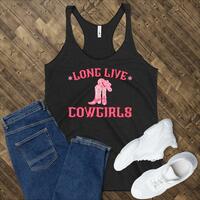 Cowgirl Racerback Tank Top - Long Live Cowgirls Tshirt, Retro Rodeo Tee, Cute Country Girl Shirt, Pink Cowboy Boots Tank - Farm Girl Fashion - Thumbnail 3