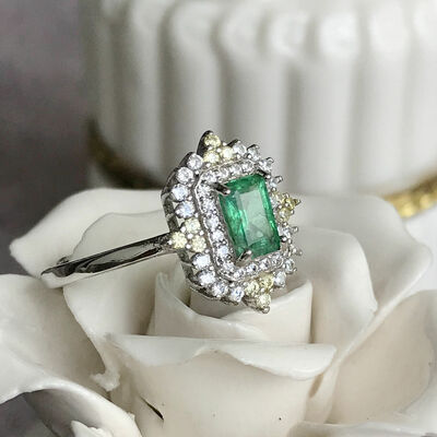 Beautiful natural green emerald ring 925 sterling silver ring zambian emerald jewlery 6x4mm octagon emerald for birthday anniersary us 6
