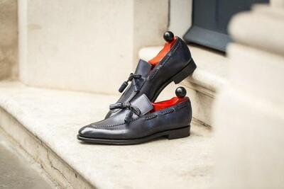 Handmade men leather shoe, blue string loafer for men, formal leather shoes