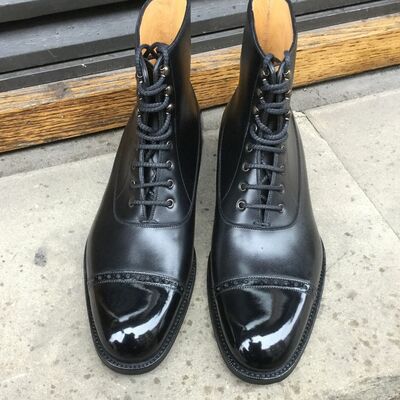 Handmade Men Black Calf Leather Ankle High Lace up Dress Boot