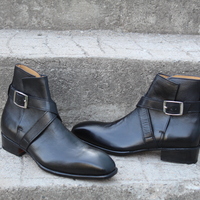 Crafted Leather Classic Men Dress Shoes Black Leather Buckle Strap Military Jodhpur Boot - Thumbnail 2