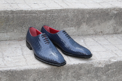 Crafted Leather Dress Shoes Men Classic Blue Crocodile/Alligator Oxford 