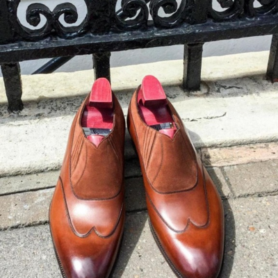 Handmade brown suede leather wingtip classic oxford dress shoes - Thumbnail 3