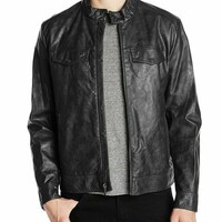 Men's Leather Jacket Real Lambskin Biker Motorcycle Jacket - Thumbnail 4