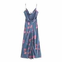 Drape Neck Printed High Waist Halter Long Dress - Thumbnail 1