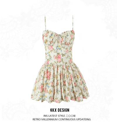 Tie-waist printed mini camisole dress