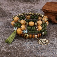 Bohemian style multi-layer bracelet set elastic wood bead bracelets - Thumbnail 3