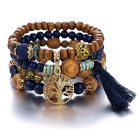 Bohemian style multi-layer bracelet set elastic wood bead bracelets - Thumbnail 7