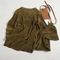 New Style Round Neck T-shirt Top High Waist Split Wide Leg Pants Two Piece Set - Thumbnail 3