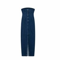 Elegant slim-fit denim tube top dress - Thumbnail 2