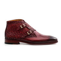 New Handmade Men's Shoes Burgundy Texture Print / Cafl-Skin Leather Boots - Thumbnail 1