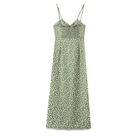 LINEN BLEND FLORAL PRINT MIDI SLIP DRESS - Thumbnail 1