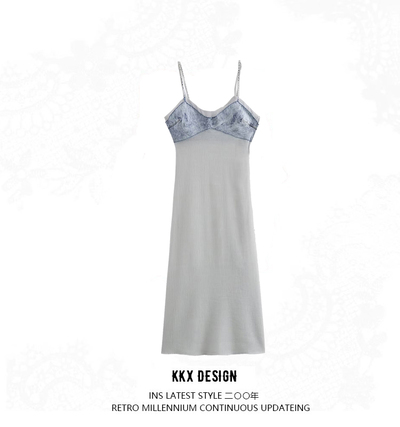 Fashionable patchwork midi sling dress