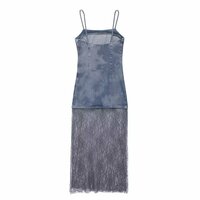 Lace denim patchwork suspender dress - Thumbnail 1
