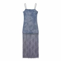 Lace denim patchwork suspender dress - Thumbnail 2
