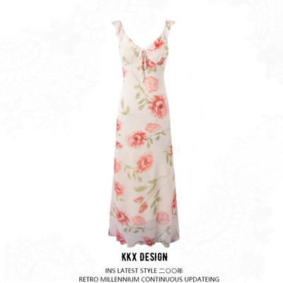 Retro deep v neck ruffled chest bow tie dress - Thumbnail 4