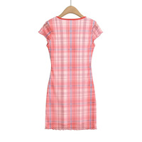 Retro V-neck plaid mesh sexy hip skirt - Thumbnail 1