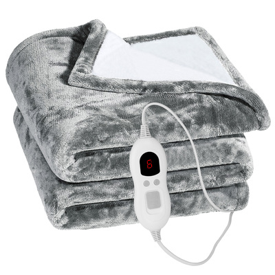 Electric heated flannel throw heated blanket with 6 heat settings 1-8 hours auto off washable for home office usage 59x50in-gray-152 x 127cm