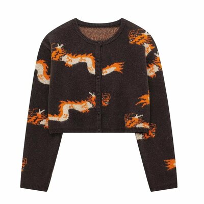 Street fashion animal jacquard knit cardigan