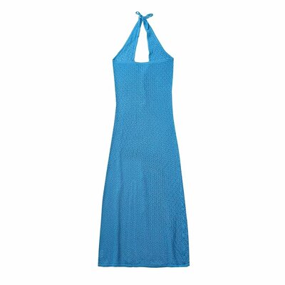 Temperamental and fashionable halterneck knitted slit dress - Thumbnail 5