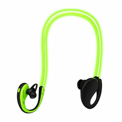Wireless neckband earphones v4.1 hd stereo sweat-proof headphones with led light mic - 8hrs work, running - 1 pack-green